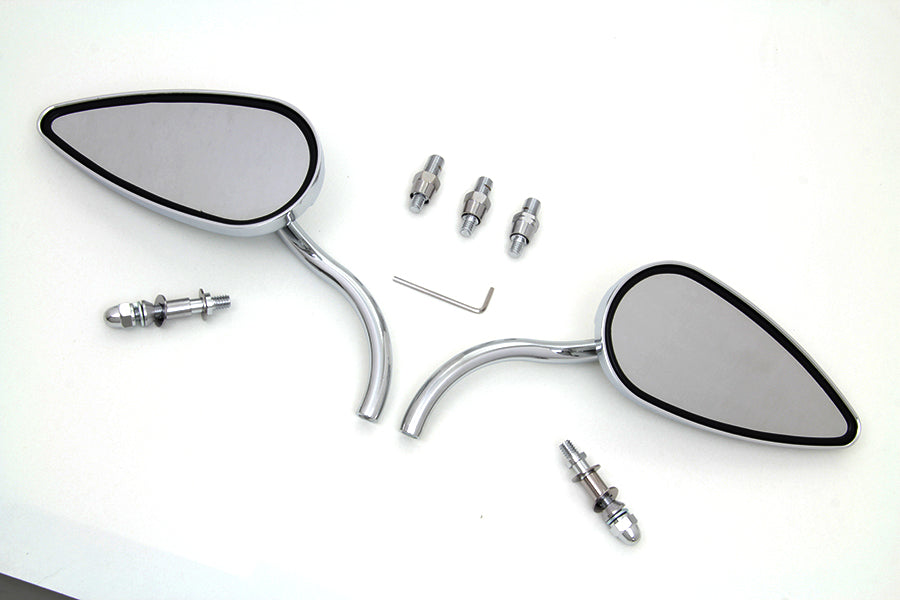 Teardrop Mirror Set with Billet Long Stems Chrome