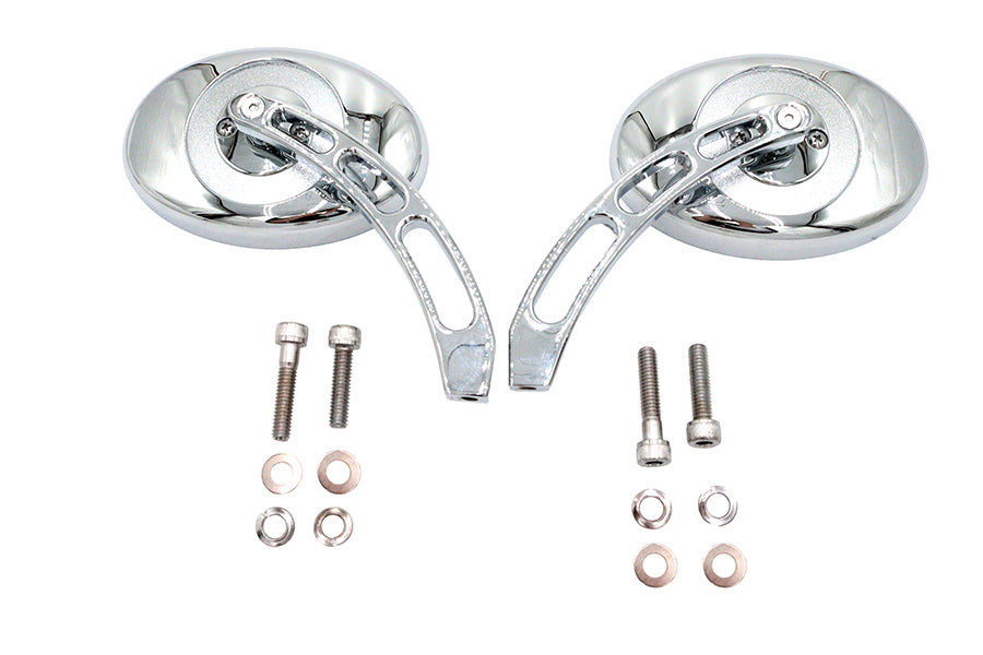 Oval Mirror Set with Billet 3 Slot Stem Chrome