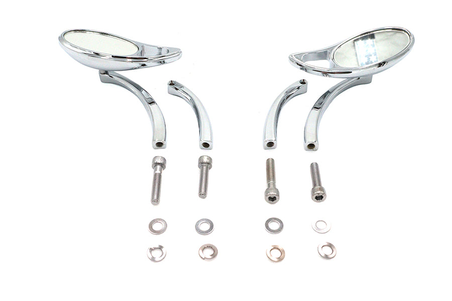 Teardrop Mirror Set with Solid Billet Stems Chrome