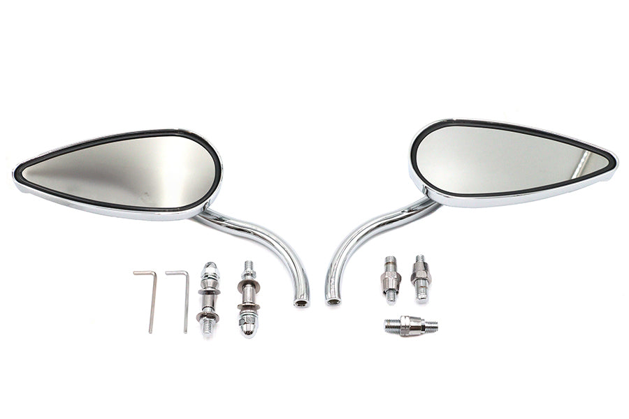Teardrop Mirror Set with Billet Long Stems Chrome