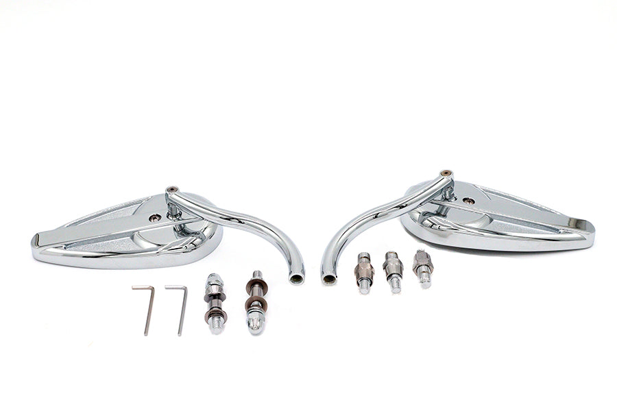 Teardrop Mirror Set with Billet Long Stems Chrome
