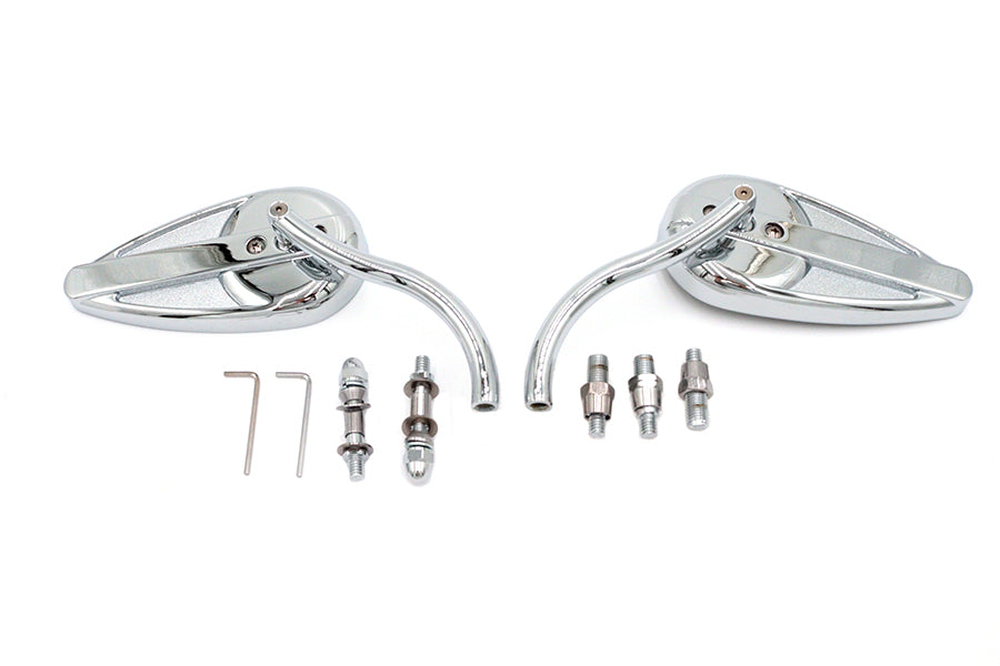 Teardrop Mirror Set with Billet Long Stems Chrome