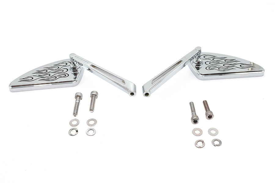Flame Teardrop Mirror Set with Slotted Stems Chrome