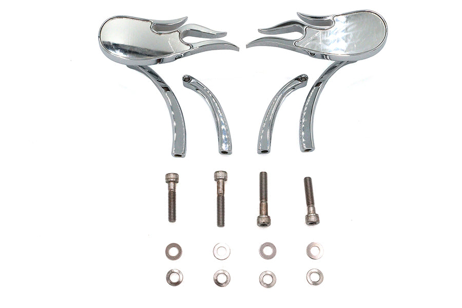 Fireball Mirror Set with Billet Curved Stems Chrome