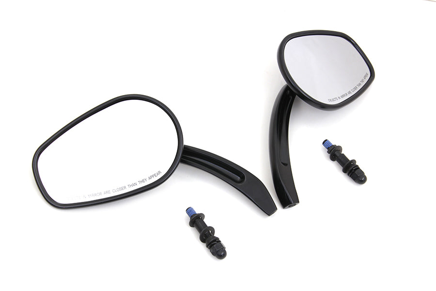 Rectangle Taper Mirror Set with Billet Stems Black
