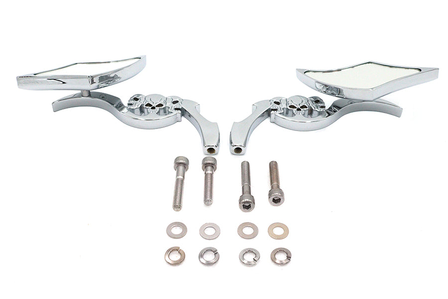 Diamond Shaped Mirror Set with Billet Tri Skull Stems