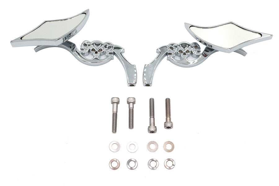 Diamond Shaped Mirror Set with Billet Tri Skull Stems