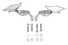 Load image into Gallery viewer, Diamond Shaped Mirror Set with Billet Tri Skull Stems