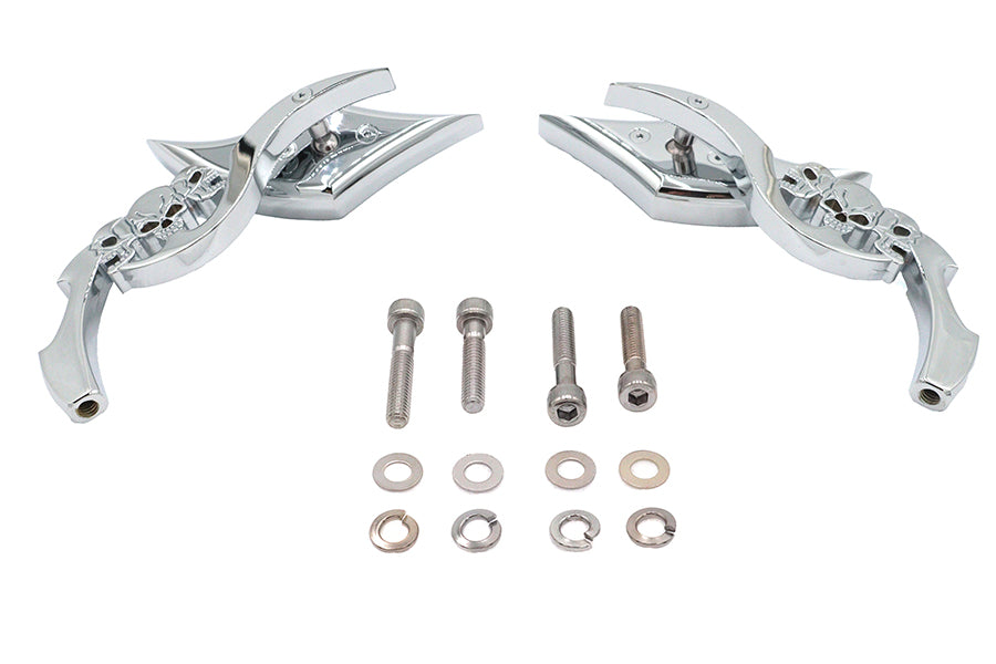 Diamond Shaped Mirror Set with Billet Tri Skull Stems