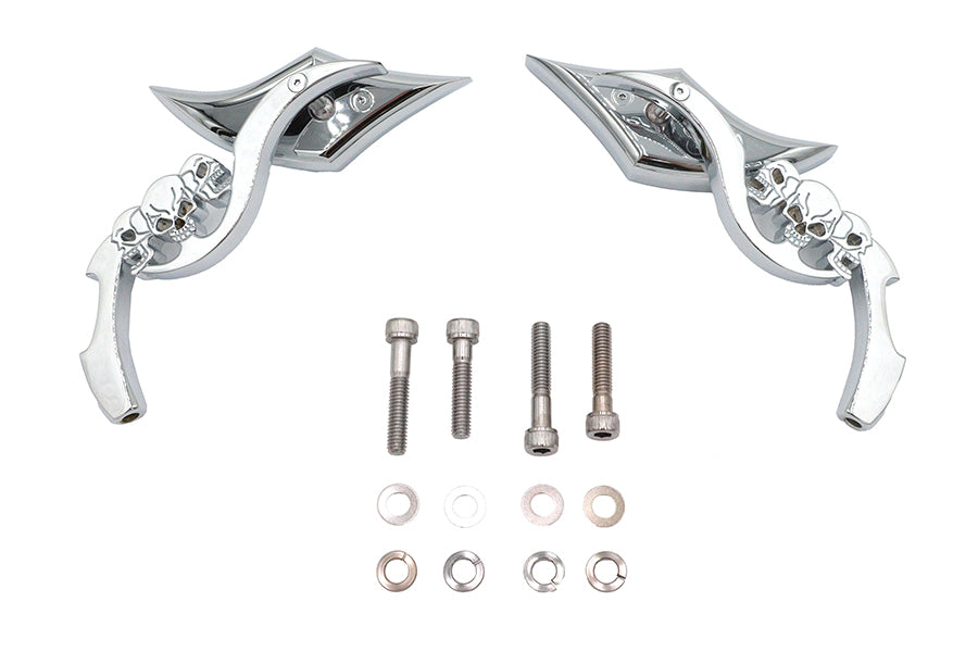 Diamond Shaped Mirror Set with Billet Tri Skull Stems