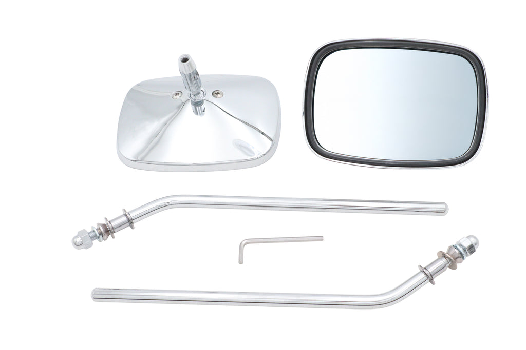 Chrome Rectangle Mirror Set with Round Stems
