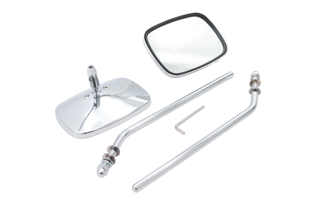 Chrome Rectangle Mirror Set with Round Stems