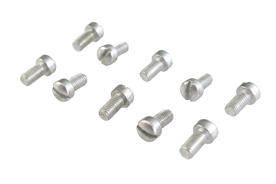 Colony Fillister Head Screws 10-32 x 3/8 inch, metal hardware screws with flat top and threaded shaft, arranged in a row.