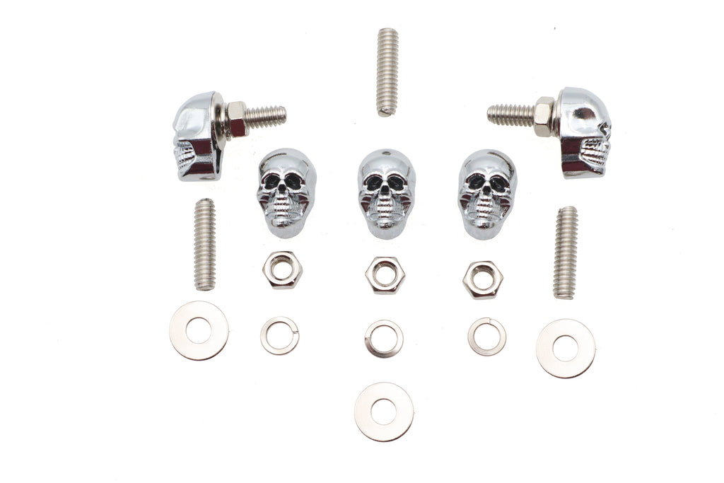 License Plate Frame Skull Krommet Set Chrome