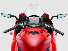Pair of RIZOMA Stealth Sport mirrors in black, featuring sleek design and aerodynamic shape for Ducati motorcycles.