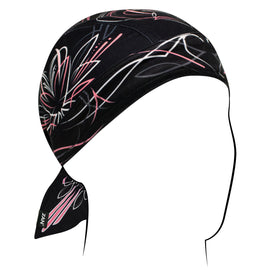 ZAN Sportflex Flydanna headgear with pinstripe heart pattern, lightweight fabric, and adjustable fit for athletic wear.
