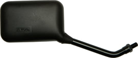 Black EMGO right universal motorcycle mirror with True Vision display, showing the reflective mirror surface and mounting arm.