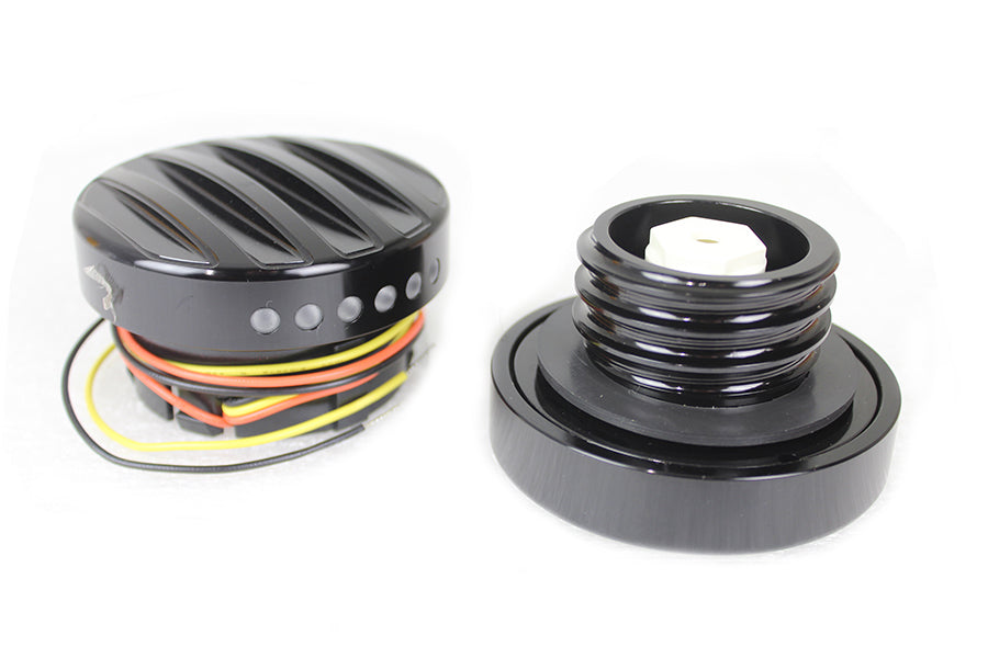 Black LED Ribbed Style Fuel Gauge and Filler Cap Set