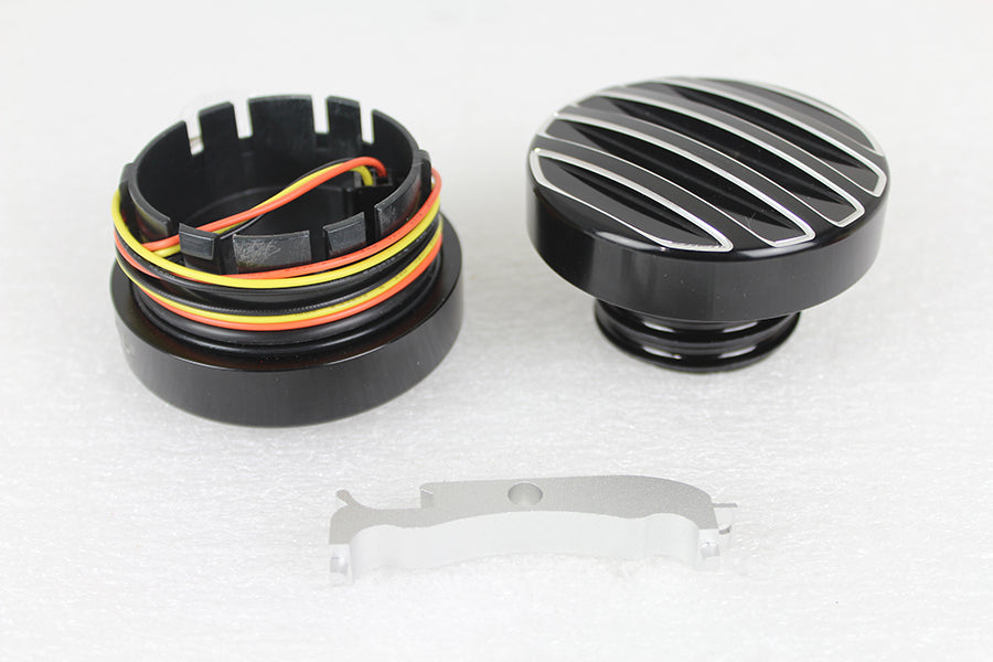 Black LED Cut Ribbed Style Fuel Gauge and Filler Cap Set