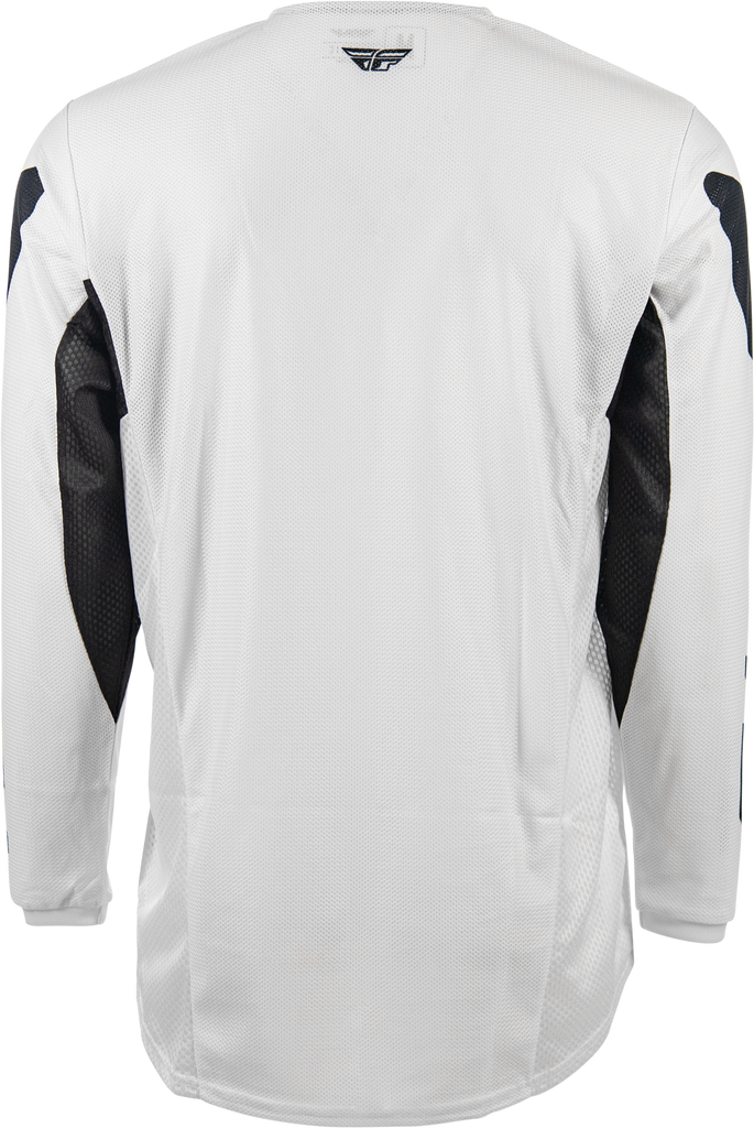 Fly Racing Kinetic Mesh Jersey in white and black, lightweight motocross jersey with breathable mesh fabric.