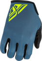 Fly Racing Radium gloves in slate and Hi-Vis, large size, showing the padded palms and adjustable wrist straps.