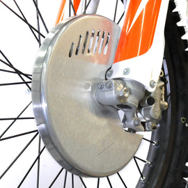 DEVOL Front Disc Guard for bikes, durable protective guard with adjustable straps, designed to shield disc brakes from debris and impacts.
