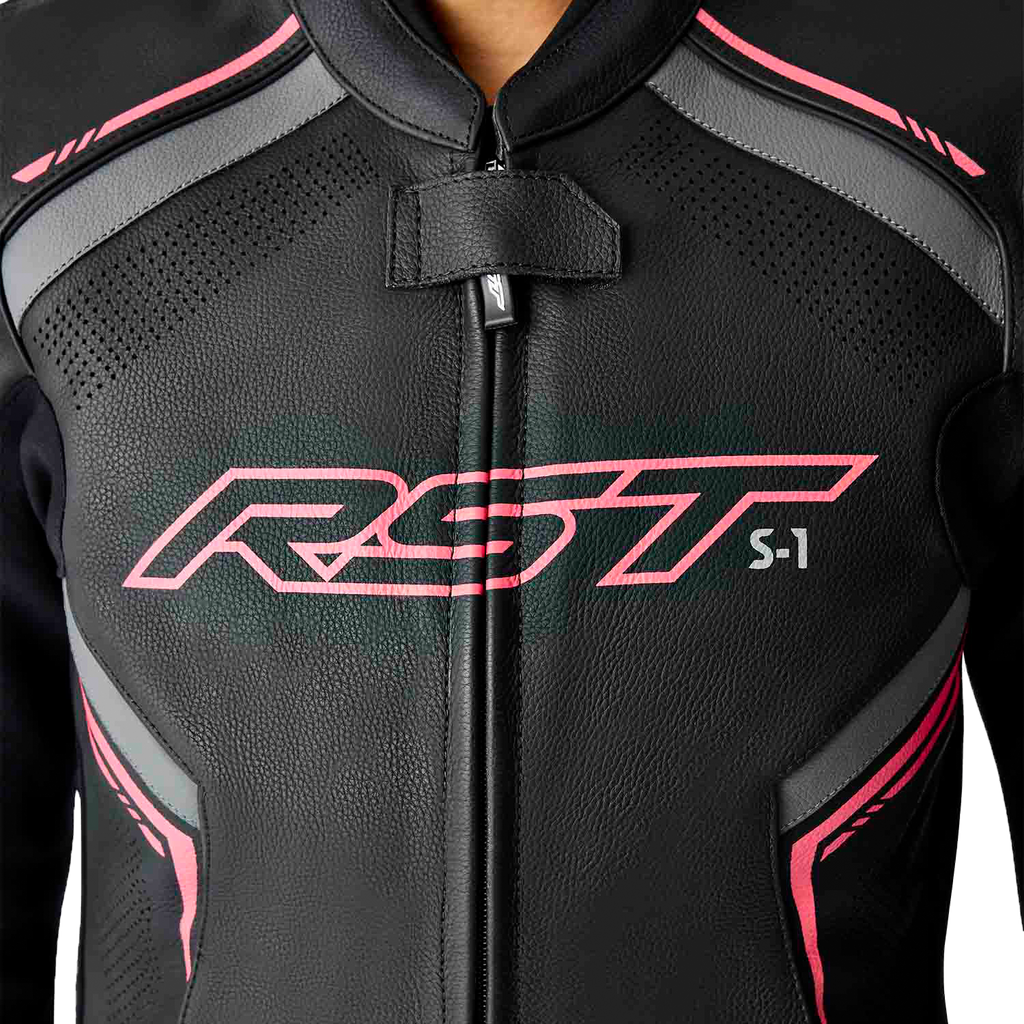 Womens S1 D3o Leather Jacket Blk/Flo Pink Xl