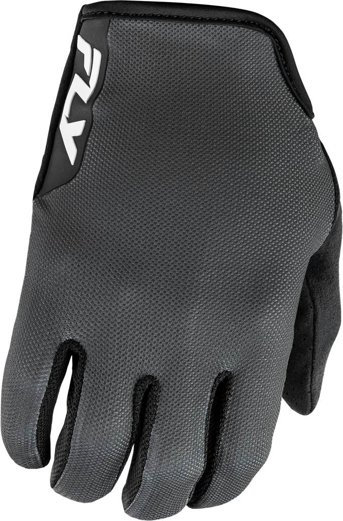 Fly Racing mesh gloves in grey and black, featuring breathable fabric and padded palms for comfortable riding.