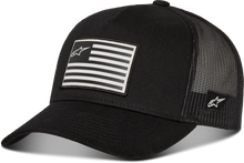 Load image into Gallery viewer, Flag Flat Trucker Hat Black/Black