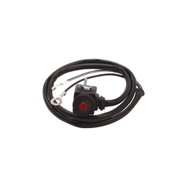 RFX OEM replica kill switch button for KTM motorcycles, shown in black with wiring and mounting components.