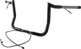 BAGGERNATION 14-inch satin black Monkey Bagger handlebar for Harley FLH/Flt motorcycles, prewired for easy installation.