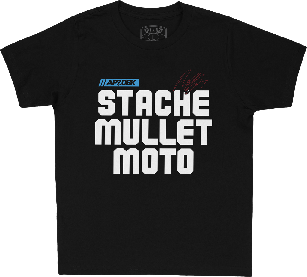 Stache Mullet Moto Youth Tee Black Yl