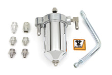 Load image into Gallery viewer, V-Twin Oil Filter Canister Kit for motorcycle oil tanks, includes filter canister and mounting components.