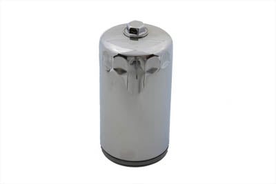 V-TWIN hex spin-on oil filter attached to an oil tank, used for motorcycle or engine oil filtration.