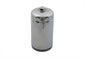 V-TWIN hex spin-on oil filter attached to an oil tank, used for motorcycle or engine oil filtration.