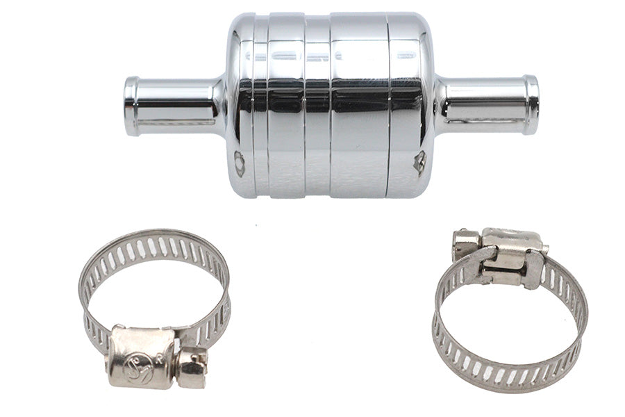 Chrome Wyatt Gatling Gatling crankcase breather vent canister for fuel and air system, featuring a sleek, polished design.