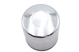 Chrome Ultima Microglass Spin-On Oil Filter mounted on a motorcycle oil tank, showcasing durable, high-performance oil filtration.