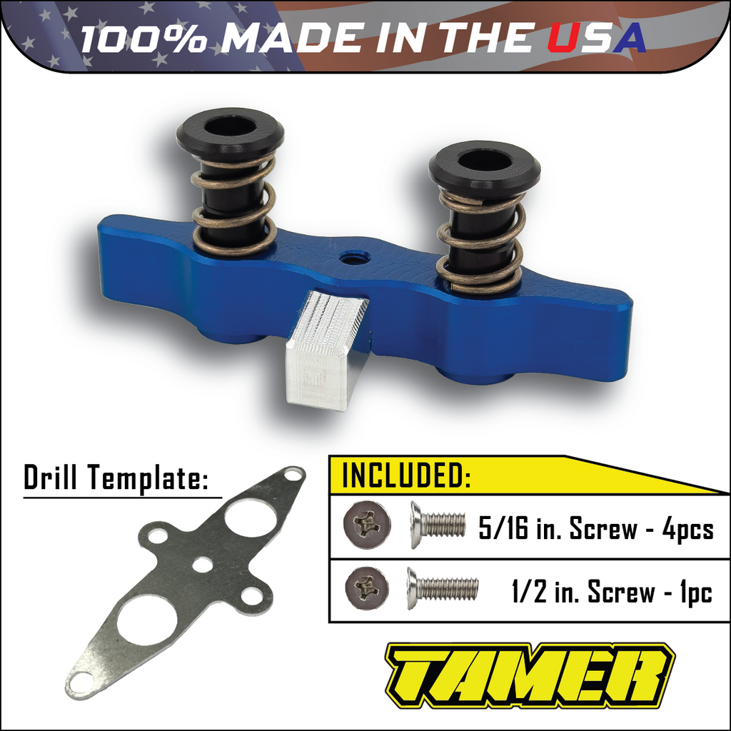 Tamer Double Button X-Wing Blue suspension component with two buttons, part number 188-8002B, shown in the image.