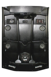 HOPPE4 speakers with subwoofer in a sleek audio setup, showcasing the modern design and connection ports.
