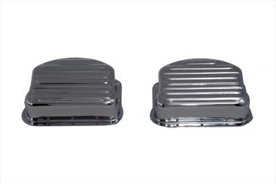 Chrome ribbed panhead cover set for engine, Paughco brand, with detailed ribbed design visible in the image.
