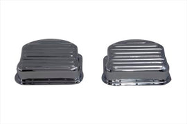Chrome ribbed panhead cover set for engine, Paughco brand, with detailed ribbed design visible in the image.