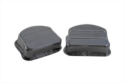 Aluminum Panhead engine cover set by Paughco, featuring polished metal components for classic motorcycle engine protection.