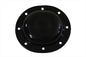 V-Twin Replica Dimple Steel Derby Cover in black for drive line applications, featuring a dimpled steel design.