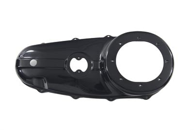 V-TWIN Replica Outer Primary Cover in flat black for drive line, showcasing a sleek, durable motorcycle accessory.