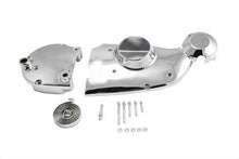 Load image into Gallery viewer, V-TWIN chrome engine cam and sprocket cover kit installed on motorcycle engine with polished finish and detailed craftsmanship