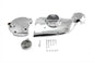 V-TWIN chrome engine cam and sprocket cover kit installed on motorcycle engine with polished finish and detailed craftsmanship