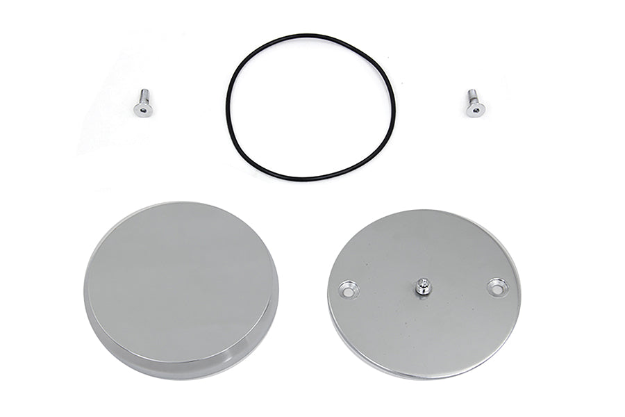 V-TWIN smooth chrome ignition system cover with hidden screws for motorcycle electrical components, featuring a sleek, polished finish.