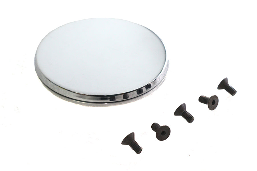 V-TWIN chrome ignition system cover with smooth finish and hidden screws, designed for electrical motorcycle components.