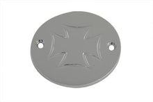 Load image into Gallery viewer, V-TWIN chrome 2-hole Maltese ignition system cover for motorcycle electrical components, featuring a shiny chrome finish and detailed design.
