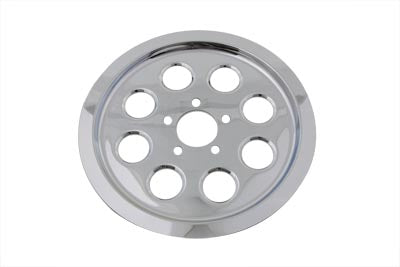 Chrome V-TWIN Outer Pulley Cover with 70 teeth for drive line, showcasing a sleek, shiny finish and precise fitting.